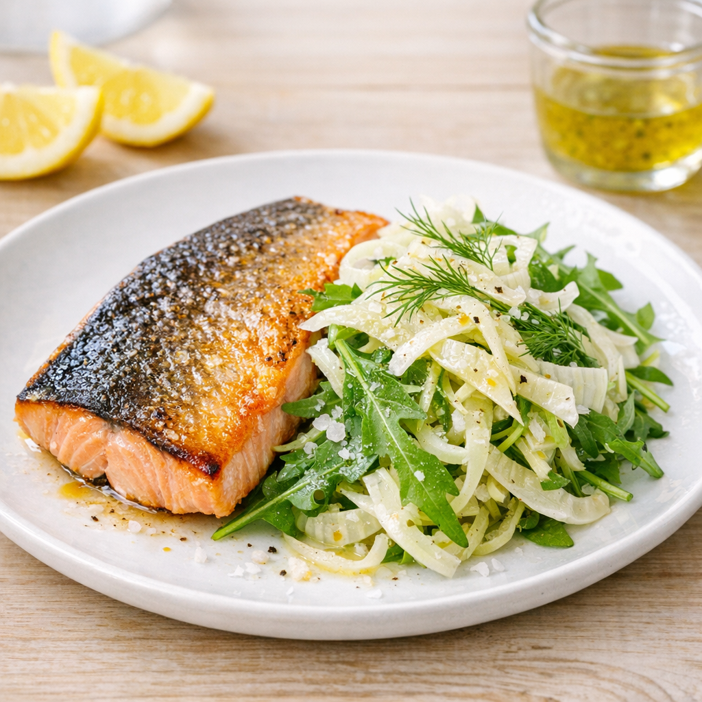 Stekt röding med citrondressad fänkålssallad