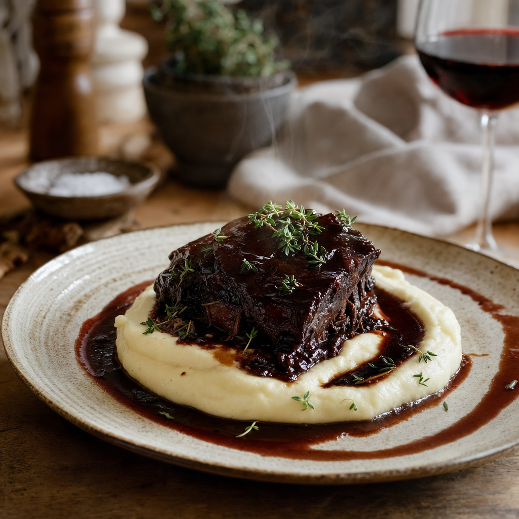 Rödvinsbräserad oxkind med potatispuré
