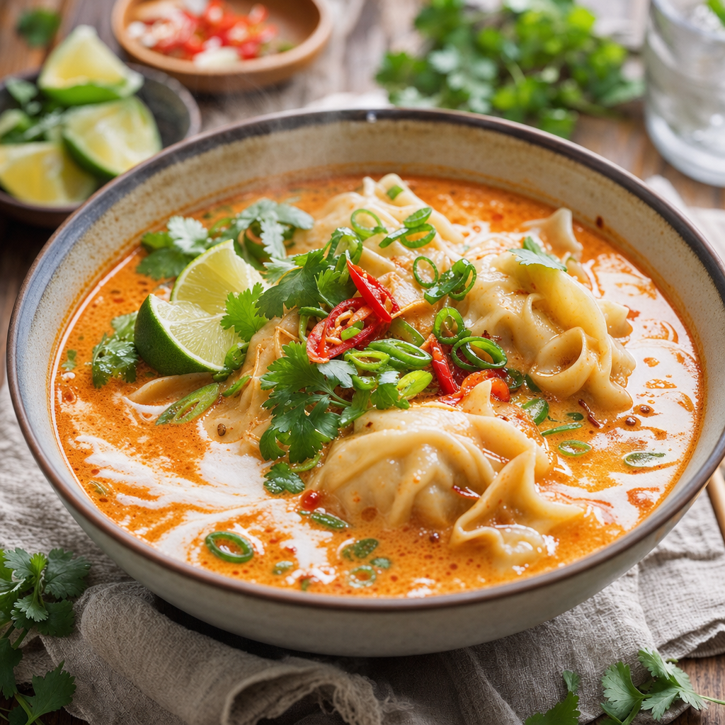 Krämig dumpling soup med röd curry